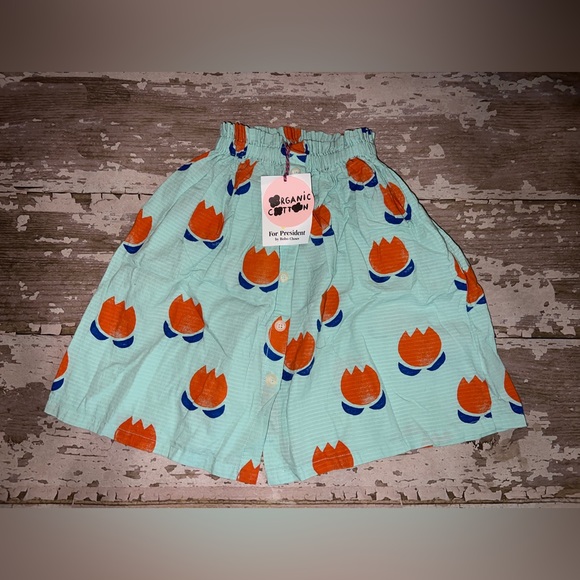 Bobo Choses chocolate flowers blue tulip skirt red play crop top outfit set 4/5 - Picture 4 of 6